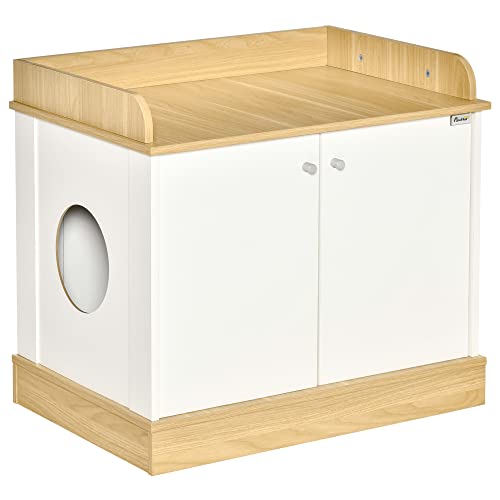 PawHut Holzkatzenhaus 2 in 1 Katzentoilette mit Aufbewahrungsregal Doppeltür und seitlichem Eingangsloch 75x53x67 cm Weiß & Eiche PawHut Holzkatzenhaus 2 in 1 Katzentoilette mit Aufbewahrungsregal Doppeltür und seitlichem Eingangsloch 75x53x67 cm Weiß & Eiche von PawHut