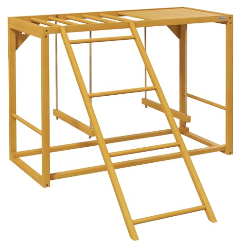 PawHut Hühner-Spielgerüst aus Holz, Spielplatz mit Schaukeln Leiter Plattform Sitzstange Klettergerüst für 3-4 Hühner Naturholz von PawHut