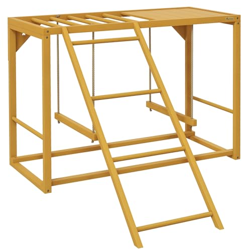 PawHut Hühner-Spielgerüst aus Holz, Spielplatz mit Schaukeln Leiter Plattform Sitzstange Klettergerüst für 3-4 Hühner Naturholz von PawHut
