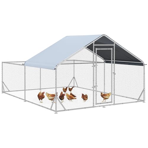 PawHut Freilaufgehege Hühnerstall, 400 x 300 x 195 cm Hühnerkäfig, Hühnergehege mit Sonnenschutzdach, Schloss, Geflügelstall für Hühner, Kaninchen, Stahl, Silber von PawHut
