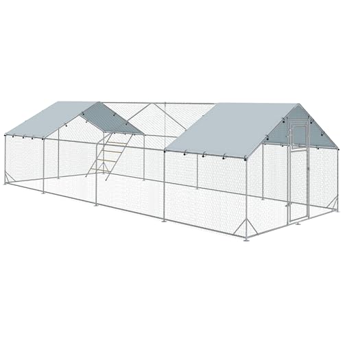 PawHut Hühnerstall Freilaufgehege aus Stahl, 3 x 8 x 1,95 m Hühnerkäfig mit UV-beständiger Abdeckung, Futtertür, Hängefütterung, Sitzstange, Hühnergehege für 24-30 Hühner, Kleintiere, Silber PawHut Hühnerstall Freilaufgehege aus Stahl, 3 x 8 x 1,95 m Hühnerkäfig mit UV-beständiger Abdeckung, Futtertür, Hängefütterung, Sitzstange, Hühnergehege für 24-30 Hühner, Kleintiere, Silber von PawHut