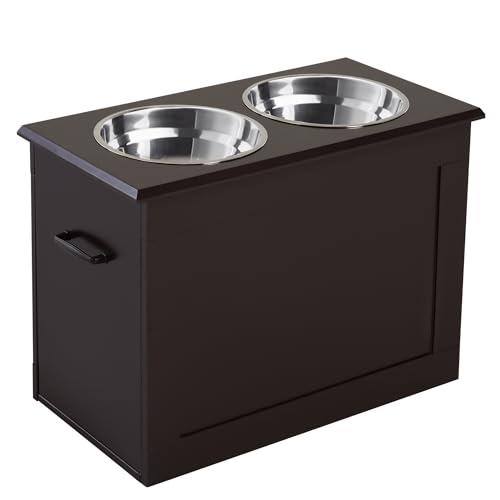 PawHut Hunde Fressnapf mit Staumraum 2 Näpfen Futterstation Edelstahlnapf Katzenapf Edelstahl Espresso 60 x 30 x 41 cm von PawHut