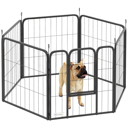 PawHut Hunde-Laufstall, 6 Paneele, Hundegehege mit sicherer Tür, 60 cm hoch, Welpengehege, robuster Haustier-Trainingszaun für drinnen und draußen, für Garten, Camping von PawHut