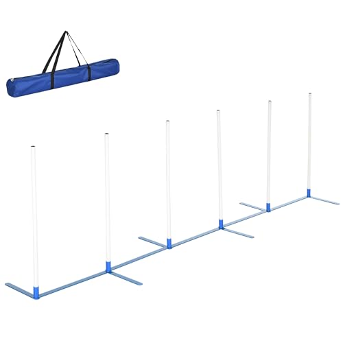 PawHut Hunde Slalomstangen Agility Training für Haustiere Hundetrainigsset Inklusive 600D Tasche Leicht zu tragen Polyester Kunststoff Weiß+Blau 305 x 60 x 94 cm PawHut Hunde Slalomstangen Agility Training für Haustiere Hundetrainigsset Inklusive 600D Tasche Leicht zu tragen Polyester Kunststoff Weiß+Blau 305 x 60 x 94 cm von PawHut