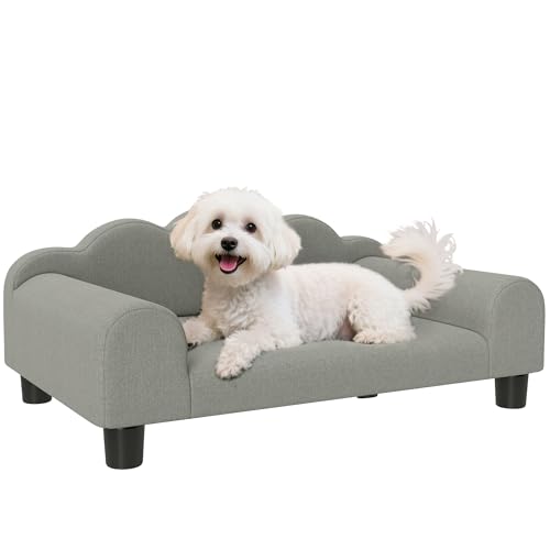 PawHut Hunde-Sofa-Bett, erhöhtes Katzensofa mit Rückenlehne und Armlehne, atmungsaktive Haustier-Lounge für kleine Hunde im Haus, grau PawHut Hunde-Sofa-Bett, erhöhtes Katzensofa mit Rückenlehne und Armlehne, atmungsaktive Haustier-Lounge für kleine Hunde im Haus, grau von PawHut