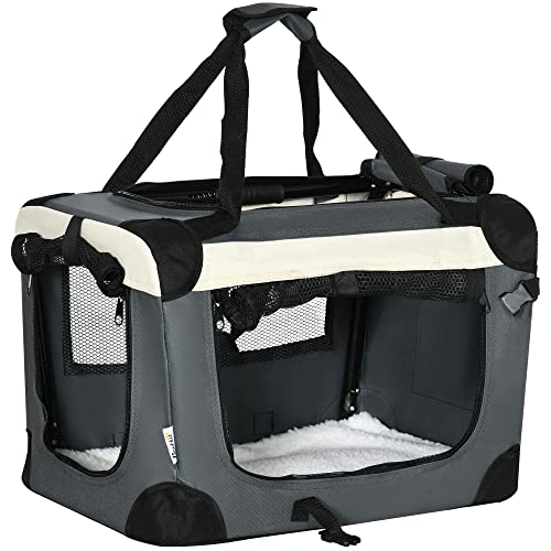 PawHut Hundebox faltbar Hundetasche Transporttasche mit Kissen 50,5 x 33,5 x 35 cm Hundetransportbox für kleine Hunde Reisetasche Haustiertransportbox Outdoor Grau+Schwarz von PawHut