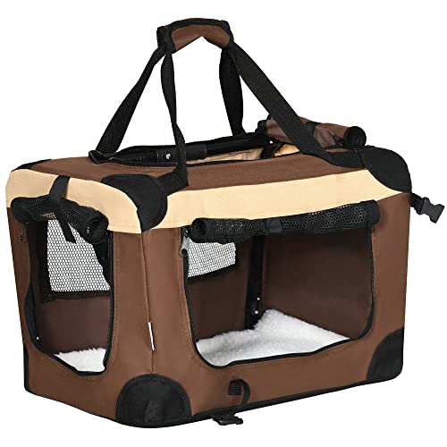 PawHut Hundebox faltbar Hundetasche Transporttasche mit Kissen Hundetransportbox Reisetasche für minimale Hunde bis 4 kg Outdoor Braun 50,5 x 33,5 x 35 cm von PawHut