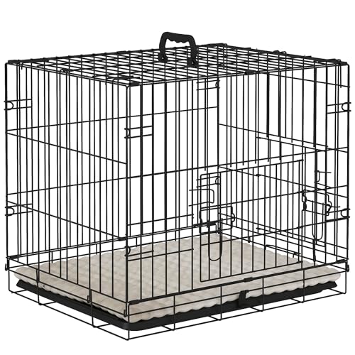 PawHut Hundebox mit 2 Türen, Faltbarer Hundekäfig aus Metall mit Tablett, Weiches Kissen, für extra kleine Hunde, 60x40x50, Schwarz PawHut Hundebox mit 2 Türen, Faltbarer Hundekäfig aus Metall mit Tablett, Weiches Kissen, für extra kleine Hunde, 60x40x50, Schwarz von PawHut