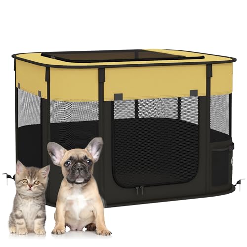 PawHut Hundegehege, Haustier-Laufstall, Tragbarer faltbarer Hundekatzenlaufstall mit Aufbewahrungstasche für Welpen, Kaninchen, Kätzchen, Meerschweinchen, 74 x 60 x 45 cm, Gelb PawHut Hundegehege, Haustier-Laufstall, Tragbarer faltbarer Hundekatzenlaufstall mit Aufbewahrungstasche für Welpen, Kaninchen, Kätzchen, Meerschweinchen, 74 x 60 x 45 cm, Gelb von PawHut