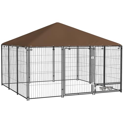 PawHut Hundegehege aus Metall mit Tür für Schüsseln, Hundezaun für den Außenbereich mit Abdeckung aus Oxford-Gewebe, 211 x 211 x 151 cm, Schwarz und Braun PawHut Hundegehege aus Metall mit Tür für Schüsseln, Hundezaun für den Außenbereich mit Abdeckung aus Oxford-Gewebe, 211 x 211 x 151 cm, Schwarz und Braun von PawHut