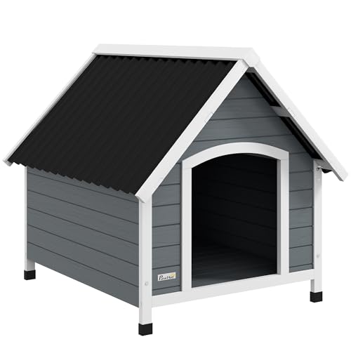 PawHut Outdoor-Hundehütte aus Holz, Hundehaus mit herausnehmbarem Boden, höhenverstellbare Kunststofffüße, Outdoor-Hundehütte, für mittelgroße Hunde, 84 x 99 x 87 cm, grau PawHut Outdoor-Hundehütte aus Holz, Hundehaus mit herausnehmbarem Boden, höhenverstellbare Kunststofffüße, Outdoor-Hundehütte, für mittelgroße Hunde, 84 x 99 x 87 cm, grau von PawHut