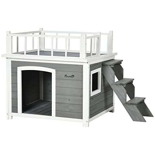 PawHut Hundehütte Hundehaus mit Balkon, Erhöhtes Kleintierhaus mit Treppe, Fenster, Hundehöhle für Mittele, Große Hunde, Tannenholz, Hellgrau, 121 x 77 x 78 cm PawHut Hundehütte Hundehaus mit Balkon, Erhöhtes Kleintierhaus mit Treppe, Fenster, Hundehöhle für Mittele, Große Hunde, Tannenholz, Hellgrau, 121 x 77 x 78 cm von PawHut
