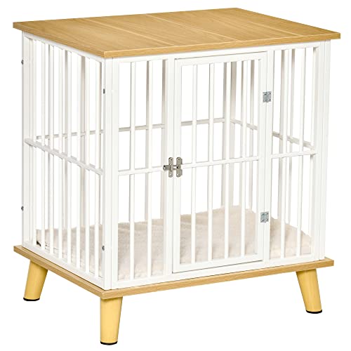 PawHut Hundehütte aus Holz und Stahl, Zwinger mit abnehmbarem und waschbarem Kissen für kleine Hunde, Eiche von PawHut