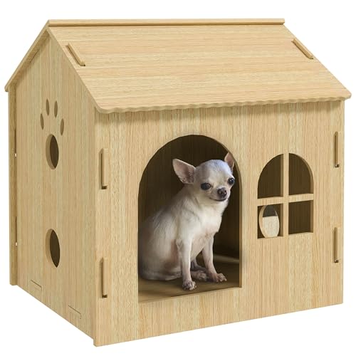 PawHut Hundehütte mit Fenster, Katzenhaus mit niedliches Pfoten-Design, Montage ohne Schrauben, für kleine Hunde unter 4 kg, Indoor, 49,5 x 41 x 51 cm, Eiche PawHut Hundehütte mit Fenster, Katzenhaus mit niedliches Pfoten-Design, Montage ohne Schrauben, für kleine Hunde unter 4 kg, Indoor, 49,5 x 41 x 51 cm, Eiche von PawHut