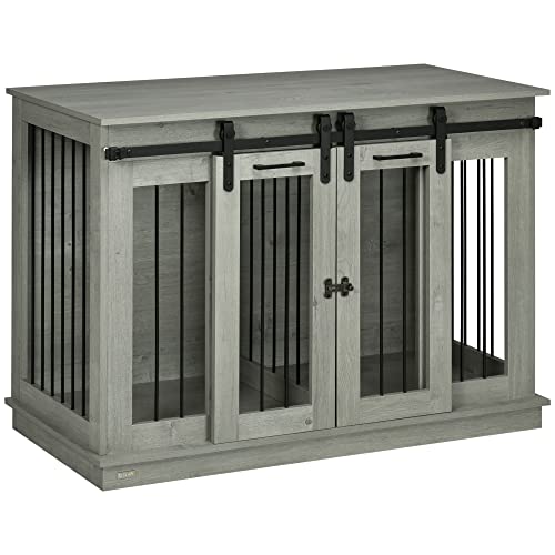 PawHut Hundekäfig, Hundehütte mit Zweiraum-Option, Haustierkäfig mit Doppeltüren, Hundebox, Hundehaus für Mittelegroße Hunde, 120 x 60 x 88,5 cm, Grau PawHut Hundekäfig, Hundehütte mit Zweiraum-Option, Haustierkäfig mit Doppeltüren, Hundebox, Hundehaus für Mittelegroße Hunde, 120 x 60 x 88,5 cm, Grau von PawHut