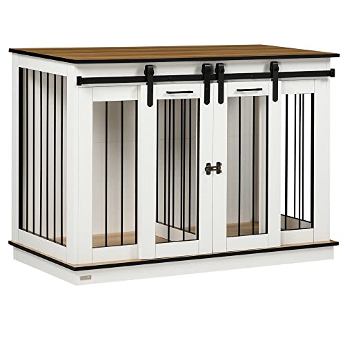 PawHut Hundekäfig, Hundehütte mit Zweiraum-Option, Haustierkäfig mit Doppeltüren, Hundebox, Hundehaus für Mittelegroße Hunde, 120 x 60 x 88,5 cm, Weiß PawHut Hundekäfig, Hundehütte mit Zweiraum-Option, Haustierkäfig mit Doppeltüren, Hundebox, Hundehaus für Mittelegroße Hunde, 120 x 60 x 88,5 cm, Weiß von PawHut