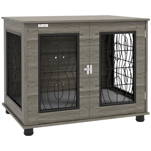 PawHut Hundebox für Zuhause, Hundehaus mit Kissen, Verschließbare Vordertür, Indoor Hundehütte mit Drahtgeflecht-Belüftung für mittelgroße Hunde bis 20 kg, Grau, 80 x 56 x 63 cm PawHut Hundebox für Zuhause, Hundehaus mit Kissen, Verschließbare Vordertür, Indoor Hundehütte mit Drahtgeflecht-Belüftung für mittelgroße Hunde bis 20 kg, Grau, 80 x 56 x 63 cm von PawHut