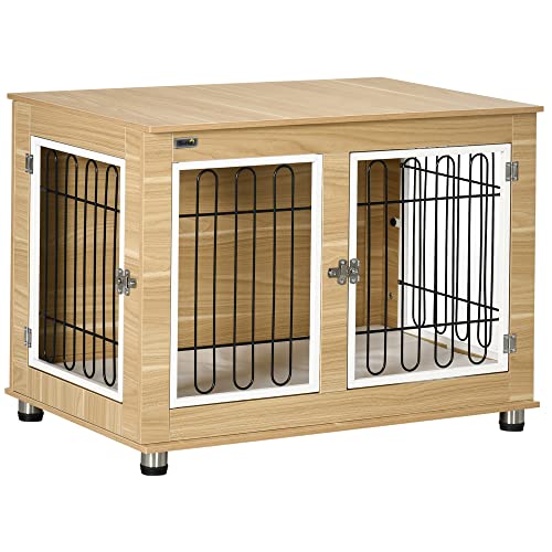 PawHut Hundekäfig, Hundehütte, Haustierkäfig mit Kissen, 2 Verriegelungen für Mittelegroße Hunde, Hundebox mit Doppeltüren, Hundehaus, Eiche, 90 x 58 x 65 cm PawHut Hundekäfig, Hundehütte, Haustierkäfig mit Kissen, 2 Verriegelungen für Mittelegroße Hunde, Hundebox mit Doppeltüren, Hundehaus, Eiche, 90 x 58 x 65 cm von PawHut