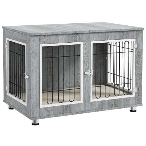 PawHut Hundekäfig, Hundehütte, Haustierkäfig mit Kissen, 2 Verriegelungen für Mittelegroße Hunde, Hundebox mit Doppeltüren, Hundehaus, Grau, 90 x 58 x 65 cm PawHut Hundekäfig, Hundehütte, Haustierkäfig mit Kissen, 2 Verriegelungen für Mittelegroße Hunde, Hundebox mit Doppeltüren, Hundehaus, Grau, 90 x 58 x 65 cm von PawHut
