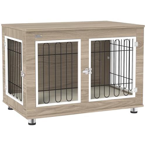 PawHut Hundekäfig, Möbel, Hundekäfig, für den Innenbereich, Beistelltisch vielseitig mit Doppeltür und Kissen – Hundehütte für mittelgroße und große Hunde – 90 x 58 x 65 cm, Walnussoptik PawHut Hundekäfig, Möbel, Hundekäfig, für den Innenbereich, Beistelltisch vielseitig mit Doppeltür und Kissen – Hundehütte für mittelgroße und große Hunde – 90 x 58 x 65 cm, Walnussoptik von PawHut