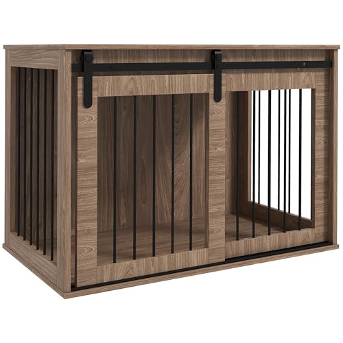 PawHut Hundekäfig für Zuhause, Abschließbar Hundehütte mit Eingang, Hundebox mit Schiebetür, Hundehaus für große Hunde unter 30 kg, Nussbaum, 98 x 58 x 61 cm PawHut Hundekäfig für Zuhause, Abschließbar Hundehütte mit Eingang, Hundebox mit Schiebetür, Hundehaus für große Hunde unter 30 kg, Nussbaum, 98 x 58 x 61 cm von PawHut
