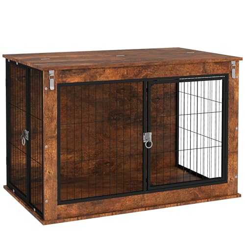 PawHut Hundekäfig Möbel, Hundebox für Zuhause, Beistelltisch für große Hunde unter 30 kg, Hundehaus mit 2 verschließbaren Türen, Stahl, 98 x 60 x 65,5 cm, Rustikales Braun PawHut Hundekäfig Möbel, Hundebox für Zuhause, Beistelltisch für große Hunde unter 30 kg, Hundehaus mit 2 verschließbaren Türen, Stahl, 98 x 60 x 65,5 cm, Rustikales Braun von PawHut