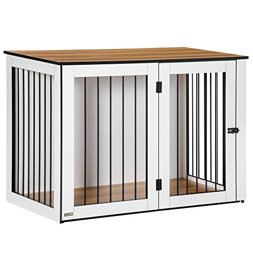 PawHut Hundekäfig Möbel mit Türen Fenster Moderne Stahl Hundebox für Zuhause Indoor Hundehütte für große Hunde bis zu 30 kg Beistelltisch Hundehaus 106 x 60 x 76 cm, Eiche+Weiß PawHut Hundekäfig Möbel mit Türen Fenster Moderne Stahl Hundebox für Zuhause Indoor Hundehütte für große Hunde bis zu 30 kg Beistelltisch Hundehaus 106 x 60 x 76 cm, Eiche+Weiß von PawHut