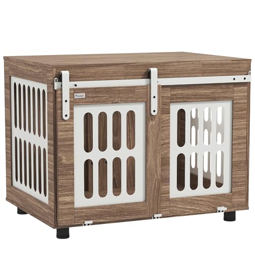 PawHut Hundekäfigmöbel mit Schiebetür, mittelgroßes Hundehaus, Gute Belüftung, Beistelltisch mit verstellbaren Füßen, 80 x 59 x 63 cm, Walnussholz PawHut Hundekäfigmöbel mit Schiebetür, mittelgroßes Hundehaus, Gute Belüftung, Beistelltisch mit verstellbaren Füßen, 80 x 59 x 63 cm, Walnussholz von PawHut