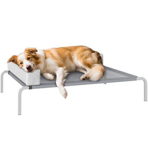 PawHut Hundeliege Outdoor, Erhöhtes Hundebett für Mittelgroße Hunde, Kühlendes Haustierliege mit L-förmige Kissen rutschfesten Füßen, Haustierbett für Draußen Camping 110x75x30cm, Hellgrau PawHut Hundeliege Outdoor, Erhöhtes Hundebett für Mittelgroße Hunde, Kühlendes Haustierliege mit L-förmige Kissen rutschfesten Füßen, Haustierbett für Draußen Camping 110x75x30cm, Hellgrau von PawHut