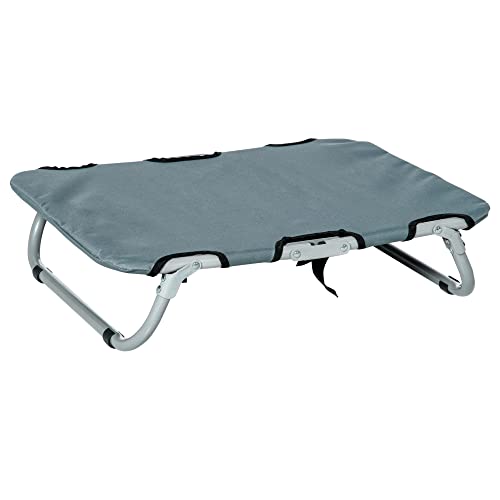 PawHut Hundeliege Outdoor, erhöhtes klappbares Haustierbett mit Stahlrahmen, kühlendes Hundebett für kleine Hunde, Haustierliege für Draußen Camping, Grau, 59 x 46 x 15 cm von PawHut