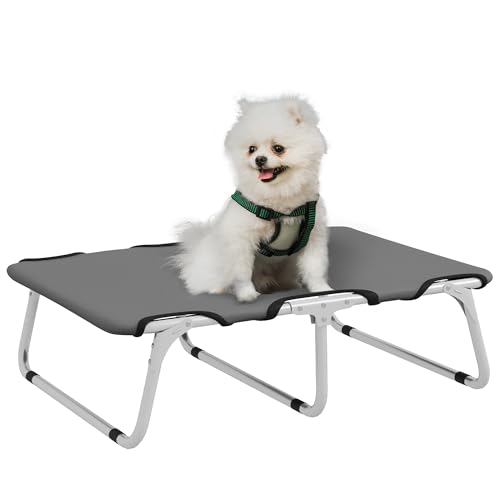 PawHut Hundeliege Outdoor, klappbar Erhöhte Haustierliege mit Stahlrahmen, Kühlendes Haustierbett für kleine Hunde, Hundebett für Draußen Camping, Grau, 71 x 58 x 20 cm von PawHut
