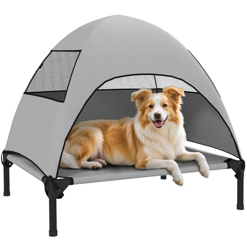PawHut Hundeliege Outdoor mit Dach, Erhöhtes Hundebett für Mittelgroße Hunde, Kühlendes Haustierliege mit Waschbares Mesh Metallrahmen Tragtasche, Haustierbett für Draußen Camping 76x61x71cm, Hellgrau PawHut Hundeliege Outdoor mit Dach, Erhöhtes Hundebett für Mittelgroße Hunde, Kühlendes Haustierliege mit Waschbares Mesh Metallrahmen Tragtasche, Haustierbett für Draußen Camping 76x61x71cm, Hellgrau von PawHut