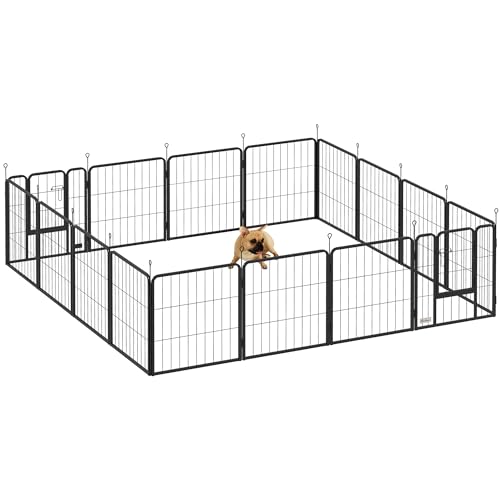 PawHut Hundepark, Hundegehege 16 Paneele, modular und faltbar, tragbares Metallgehege 60H cm mit Tür, Zaun für Katzen, Welpen und Kleintiere, drinnen und draußen, schwarz von PawHut