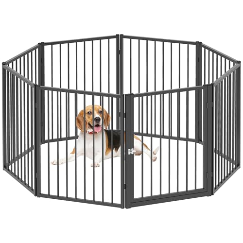 PawHut Hundepark, Hundegehege mit 8 Paneelen, modular und faltbar, tragbares Gehege aus Metall 76H cm mit Tür, Zaun für Katzen, Welpen und Kleintiere, drinnen und draußen, schwarz von PawHut