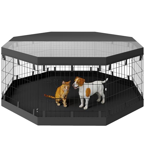 PawHut Hundepark, Innen-Hundeauslauf, 8 zusammenklappbare, modulare Paneele, mit Tür, obere und untere Abdeckung, Stahl, 61 x 61 cm, schwarz PawHut Hundepark, Innen-Hundeauslauf, 8 zusammenklappbare, modulare Paneele, mit Tür, obere und untere Abdeckung, Stahl, 61 x 61 cm, schwarz von PawHut
