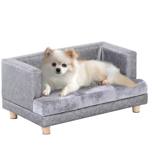 PawHut Hundesofa, Haustiersofa, Hundebett, Hundematte, Kunstleder, Kurzplüsch, Grau, 68 x 41 x 32 cm von PawHut