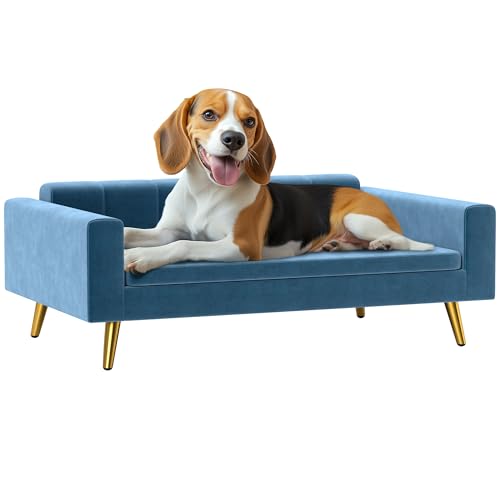 PawHut Hundesofa, Hundebett, Bezug aus seidigem Samt, 94 x 59,5 x 31,5 cm, skandinavisches Design, Hundesofa auf Füßen, mit weichem Kissen, Füße aus rostfreiem Stahl, blau PawHut Hundesofa, Hundebett, Bezug aus seidigem Samt, 94 x 59,5 x 31,5 cm, skandinavisches Design, Hundesofa auf Füßen, mit weichem Kissen, Füße aus rostfreiem Stahl, blau von PawHut