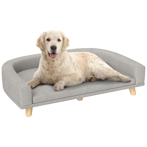 PawHut Hundesofa, Hundebett, Hundesessel mit Erhöhtem Design, Hundecouch mit Holzbeine, Haustiersofa mit Kissen, Katzensofa für große Hunde, 98 x 67 x 25 cm, Grau PawHut Hundesofa, Hundebett, Hundesessel mit Erhöhtem Design, Hundecouch mit Holzbeine, Haustiersofa mit Kissen, Katzensofa für große Hunde, 98 x 67 x 25 cm, Grau von PawHut