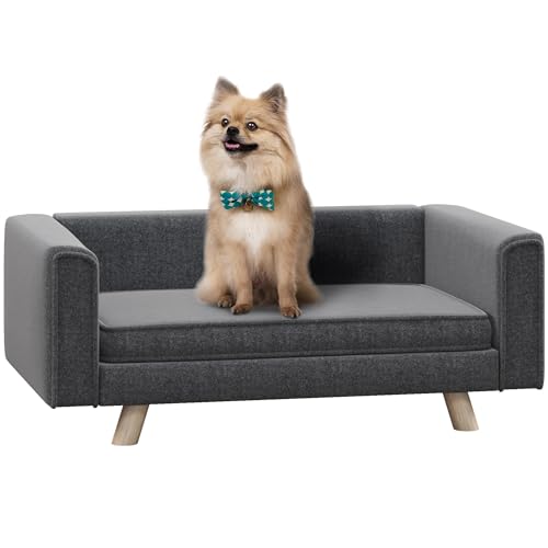 PawHut Hundesofa, Hundebett mit Erhöhtem Design, abnehmbarem und waschbarem Bezug, Haustiersofa mit Holzbeine, für kleine und mittelgroße Hunde, Grau PawHut Hundesofa, Hundebett mit Erhöhtem Design, abnehmbarem und waschbarem Bezug, Haustiersofa mit Holzbeine, für kleine und mittelgroße Hunde, Grau von PawHut
