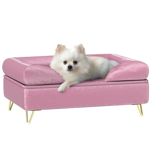 PawHut Hundesofa Haustier Couch Katzensessel mit Abnehmbarer Rückenlehne, weiches Kissen, waschbarer Bezug, für kleine und mittelgroße Hunde, rosa von PawHut