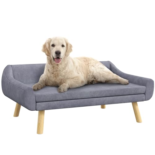 PawHut Hundesofa Katzensofa mit Rückenlehne, Hundecouch mit Holzbeine, Haustiersofa mit Kissen, Hundebett für mittelgroße und große Hunde, Samt, Grau, 102 x 58,5 x 42,5 cm PawHut Hundesofa Katzensofa mit Rückenlehne, Hundecouch mit Holzbeine, Haustiersofa mit Kissen, Hundebett für mittelgroße und große Hunde, Samt, Grau, 102 x 58,5 x 42,5 cm von PawHut