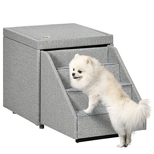 PawHut Hundetreppe 2 in 1, 4 Stufige Katzentreppe, Haustiertreppe mit Stauraum, Hocker, Tiertreppe, Haustierrampe, für Sofa, Bett, Polyester, Hellgrau, 84 x 45 x 49 cm PawHut Hundetreppe 2 in 1, 4 Stufige Katzentreppe, Haustiertreppe mit Stauraum, Hocker, Tiertreppe, Haustierrampe, für Sofa, Bett, Polyester, Hellgrau, 84 x 45 x 49 cm von PawHut