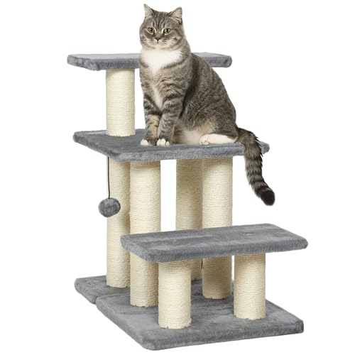PawHut Hundetreppe 3 Stufen 54 cm Hoch Haustiertreppe für Kleine Hunde Katzentreppe Hunderampe mit Sisal Kratzbäumen, Spielball, Einstiegshilfe für Bett, Sofa, Couch und Auto Grau PawHut Hundetreppe 3 Stufen 54 cm Hoch Haustiertreppe für Kleine Hunde Katzentreppe Hunderampe mit Sisal Kratzbäumen, Spielball, Einstiegshilfe für Bett, Sofa, Couch und Auto Grau von PawHut