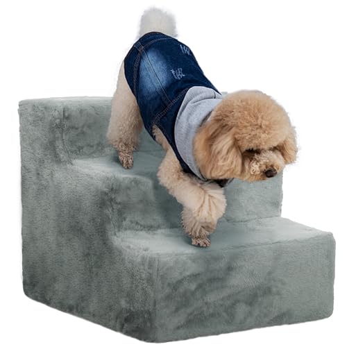PawHut Hundetreppe 3-stufig, 35 cm Katzentreppe für Bett und Sofa, Haustiertreppe für Hunde und Katzen bis 5 kg, Plüschoptik, Hellgrau PawHut Hundetreppe 3-stufig, 35 cm Katzentreppe für Bett und Sofa, Haustiertreppe für Hunde und Katzen bis 5 kg, Plüschoptik, Hellgrau von PawHut