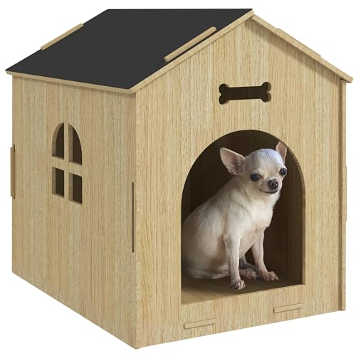PawHut Innenhundehütte, Innenhundehaus aus Holz, mit hohlen Knochenmotiven, Fenster, einfacher Zusammenbau, für Miniaturhunde, Katzen, 44 x 57 x 58 cm, Eiche PawHut Innenhundehütte, Innenhundehaus aus Holz, mit hohlen Knochenmotiven, Fenster, einfacher Zusammenbau, für Miniaturhunde, Katzen, 44 x 57 x 58 cm, Eiche von PawHut