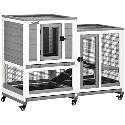 PawHut Innenlaufstall Holz mit Rädern 3 Etagen Rampen 2 verriegelte Türen - ABM. 110L x 50l x 86H cm - grau und weiß PawHut Innenlaufstall Holz mit Rädern 3 Etagen Rampen 2 verriegelte Türen - ABM. 110L x 50l x 86H cm - grau und weiß von PawHut