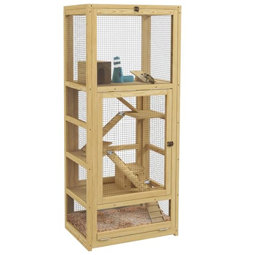 PawHut Käfig für Hamster oder Mäuse, Kleintiere aus Holz, 5 Ebenen mit Leiter, Schaukel, Nistkasten, Tränke, abnehmbare Platte, 54 x 38 x 131 cm, Natur PawHut Käfig für Hamster oder Mäuse, Kleintiere aus Holz, 5 Ebenen mit Leiter, Schaukel, Nistkasten, Tränke, abnehmbare Platte, 54 x 38 x 131 cm, Natur von PawHut