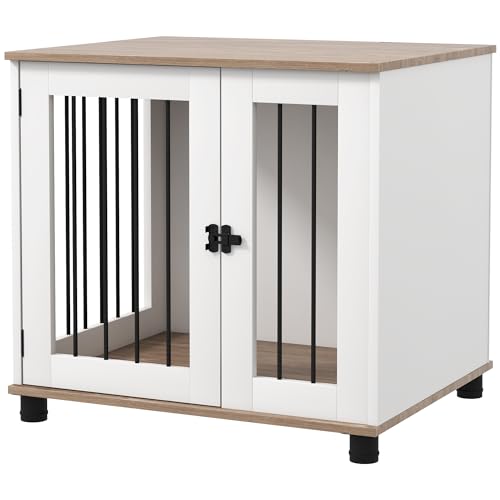 PawHut Gitterbox Hundekiste, Käfig für Hunde, Tiere auf Füßen, 2-in-1, Beistelltisch mit 1 verschließbarer Tür, Metall und Spanplatten, Maße: 73 x 60 x 68 cm (L x B x H) von PawHut