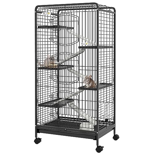 PawHut Käfig für Kleintiere, rollend, 5 Rampen, 5 Plattformen, flach und Wasserflasche, 250 ml, herausnehmbarer Boden, Stahl, Polypropylen, Schwarz PawHut Käfig für Kleintiere, rollend, 5 Rampen, 5 Plattformen, flach und Wasserflasche, 250 ml, herausnehmbarer Boden, Stahl, Polypropylen, Schwarz von PawHut
