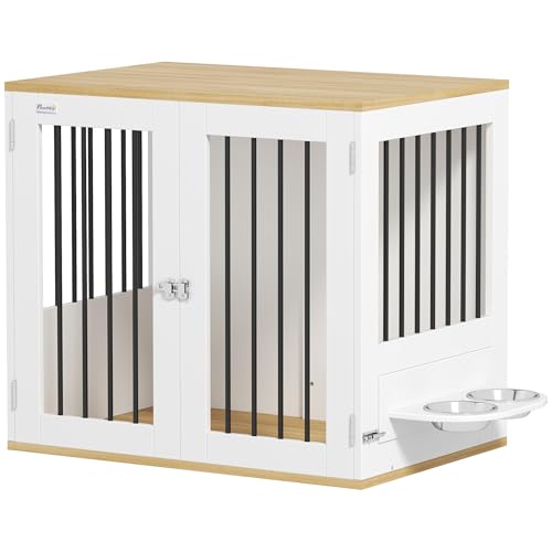 PawHut Käfig für mittelgroße Hunde, 2-in-1, Beistelltisch mit 2 Türen mit Verriegelung, um 360° drehbar, 2 Näpfe und rutschfeste Pads, 80 x 55 x 71,5 cm, Weiß PawHut Käfig für mittelgroße Hunde, 2-in-1, Beistelltisch mit 2 Türen mit Verriegelung, um 360° drehbar, 2 Näpfe und rutschfeste Pads, 80 x 55 x 71,5 cm, Weiß von PawHut